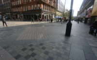A photo from a recently completed BBS project, titled 'Indigenous Natural Stone Paving for Major Public Realm Project in Glasgow City Centre'
