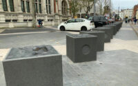 A photo from a recently completed BBS project, titled 'Bespoke Black Granite Boulders for South Kensington, London'