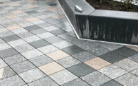 A photo from a recently completed BBS project, titled 'Locally sourced Caithness and Whinstone paving for the Sighthill Transformational Regeneration Area'